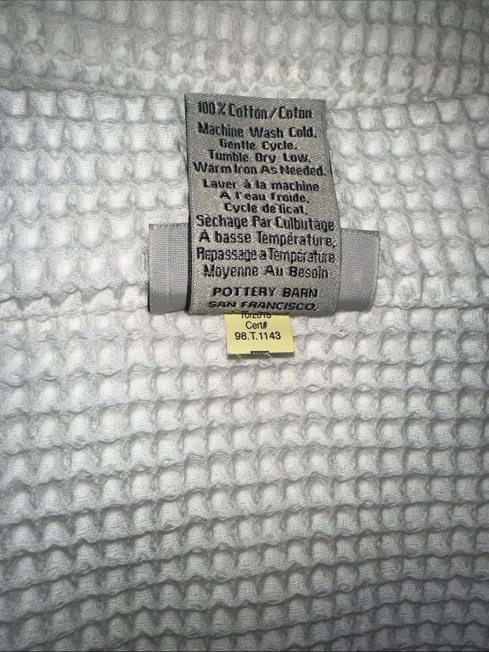 Pottery Barn Waffle Shower Curtain White